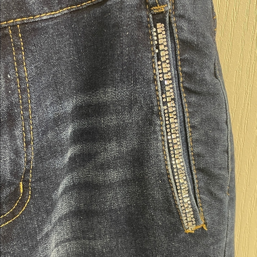Oak New York High Waist Wide Leg Rhinestone Pocket Dark Wash Denim Jeans Sz 2/26 - Picture 6 of 16